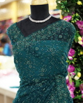 Rama Green Net Fancy Saree with Thread & Stone Work | Stone Threadwork Blouse