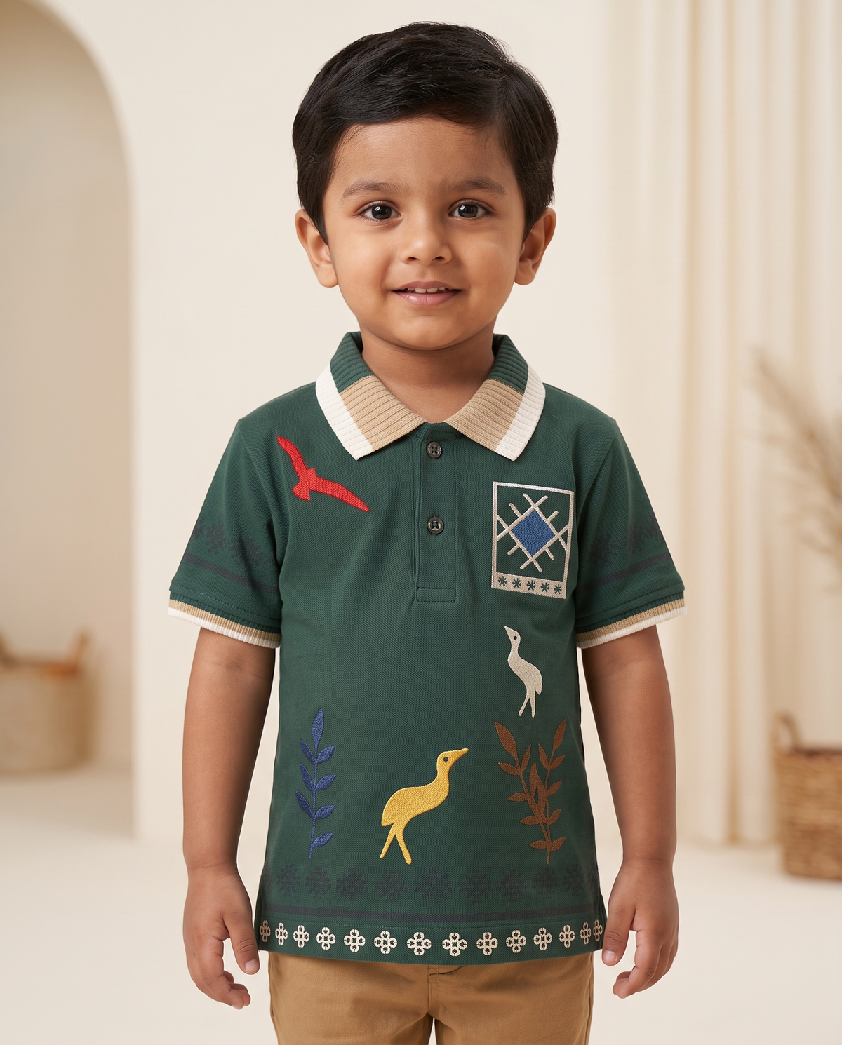 Boys Embroidered Polo T-Shirt – Forest Green
