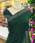 Bottle Green Satin Silk Saree with Thread & Stone Work | Plain Stone Work Blouse
