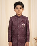 Boys' Wine Embroidered Sherwani Kurta