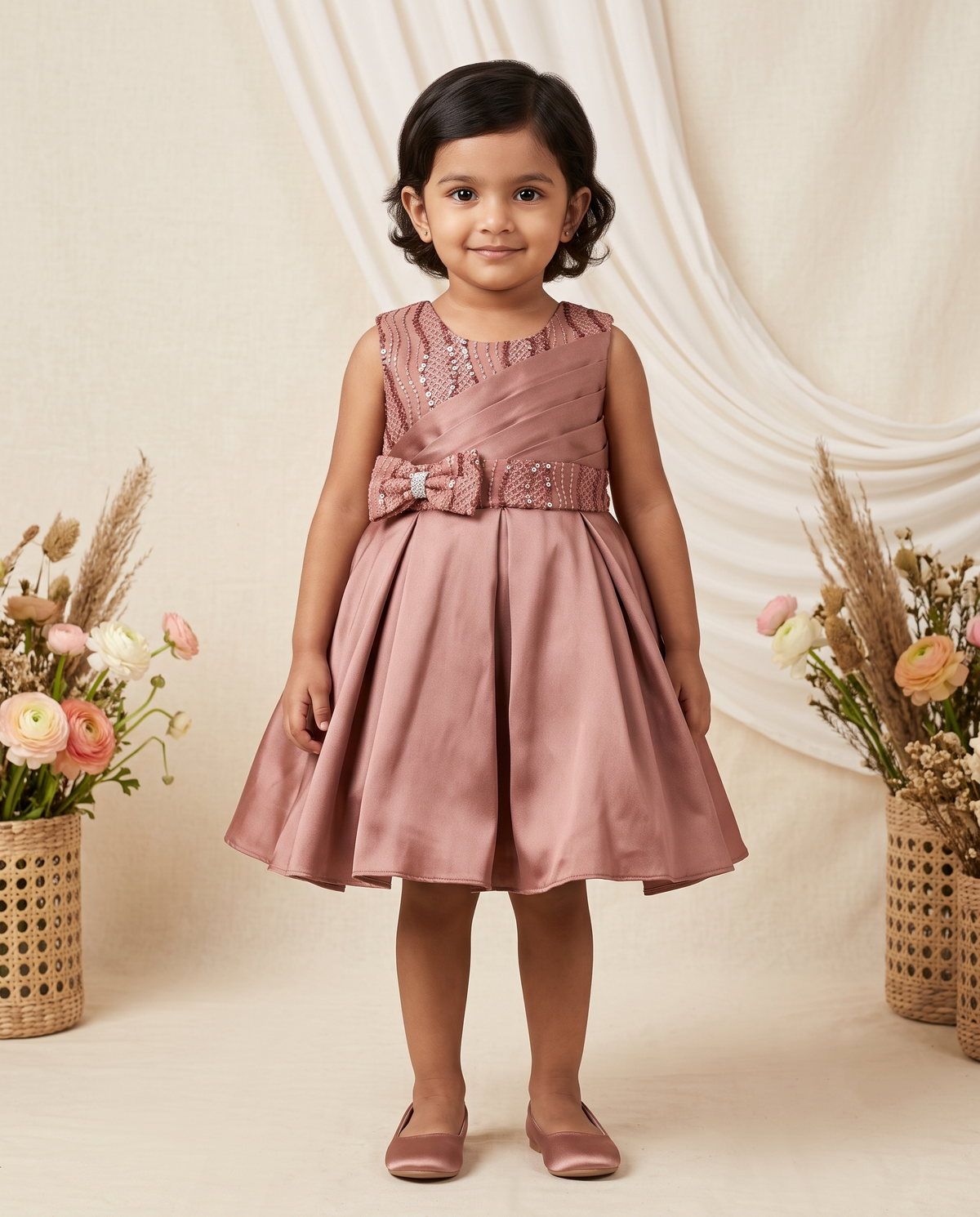 Mauve Sequin Bow Dress – Girls