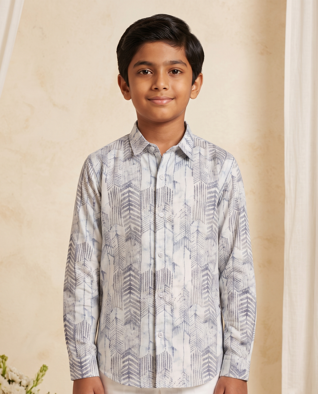 Boys Chevron Arrow Print Full Sleeve Shirt – Grey