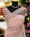 Light Lavender Net Fancy Saree with Thread & Stone Work | Stone Threadwork Blouse