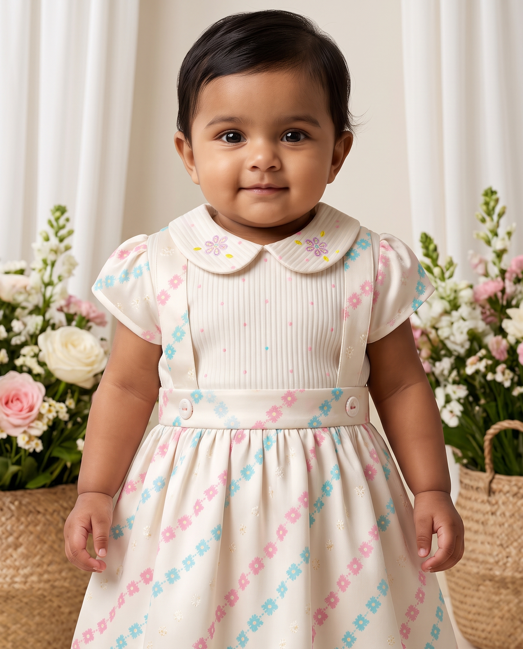 Ivory Pastel Floral Dress – Baby Girls