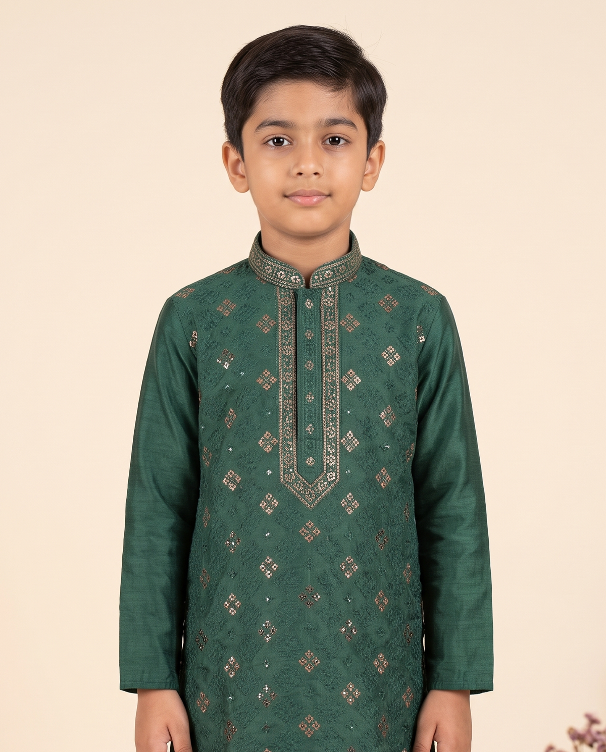 Boys Emerald Green Embroidered Kurta