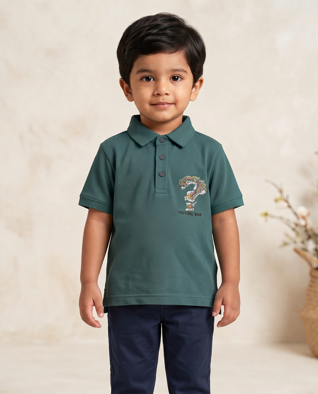 Boys Teal Green Football King Graphic Polo T-Shirt