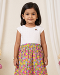 Girls White Schiffli & Floral Print Dress