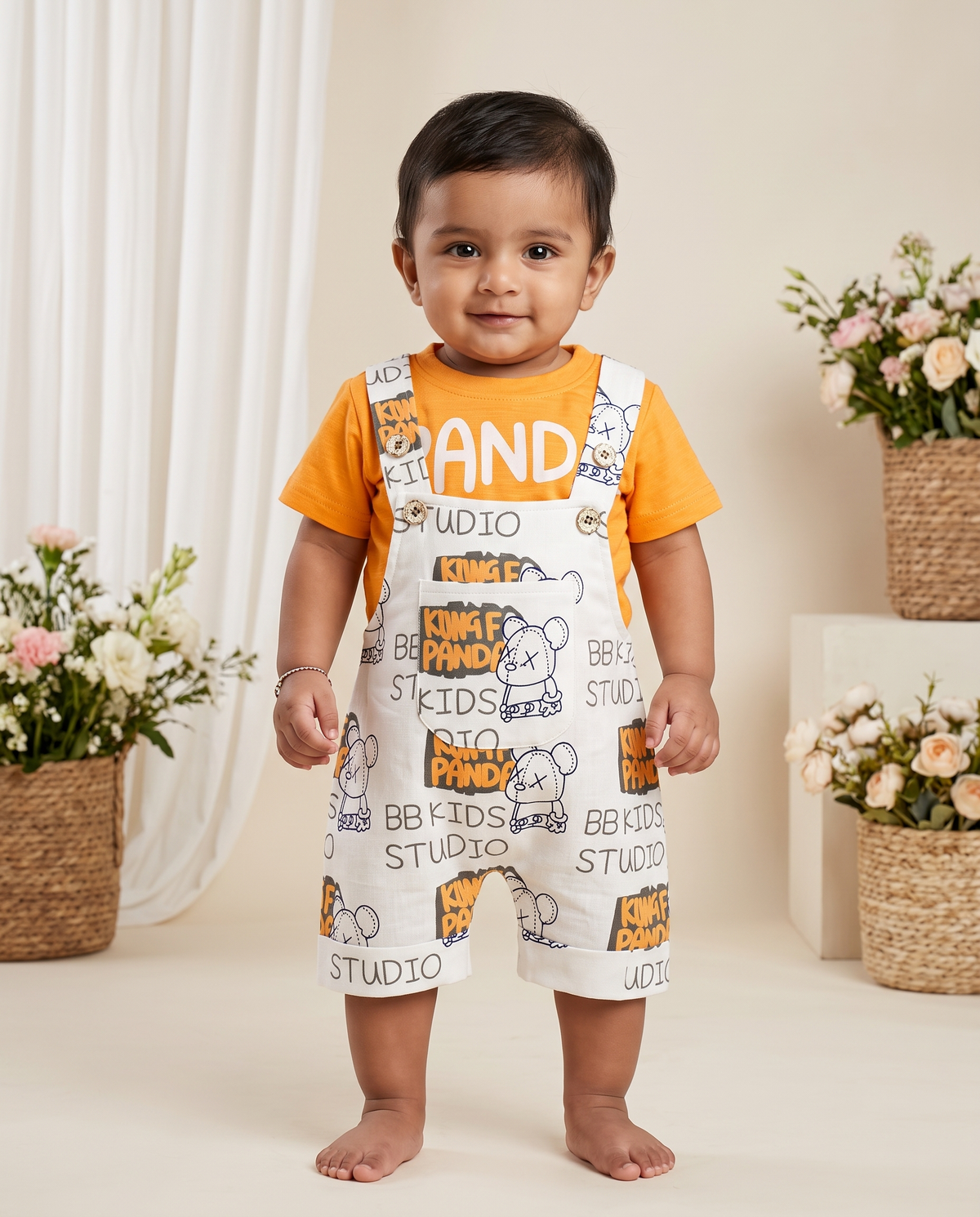 Kung Fu Panda Graphic Dungaree Set for Boys | BB Kids Studio