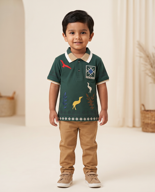 Boys Embroidered Polo T-Shirt – Forest Green
