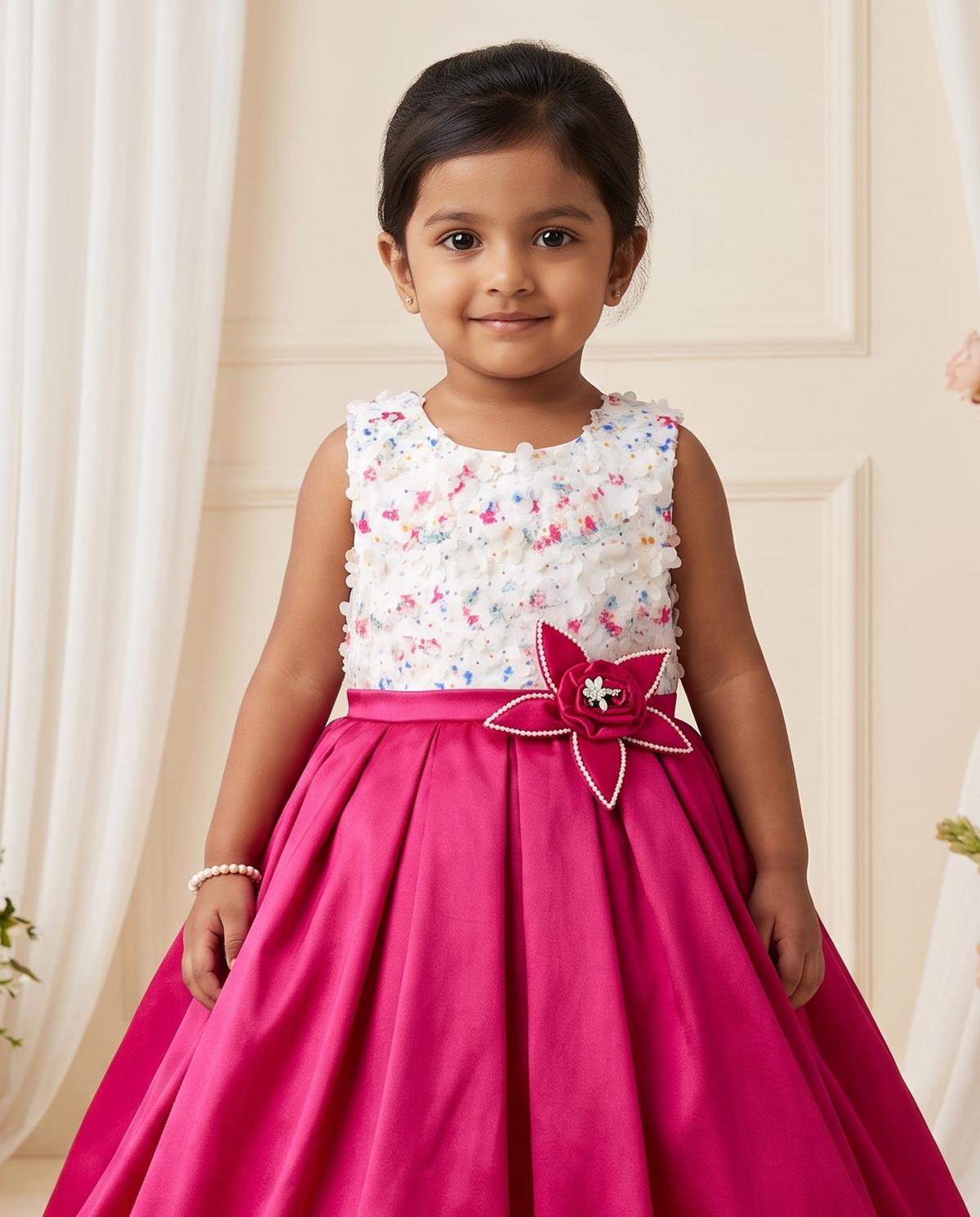 Girls Floral Appliqué & Magenta Bubble Gown