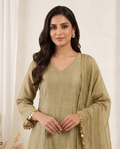 Women's Sage Green Crushed Organza Kurta Set with Dupatta