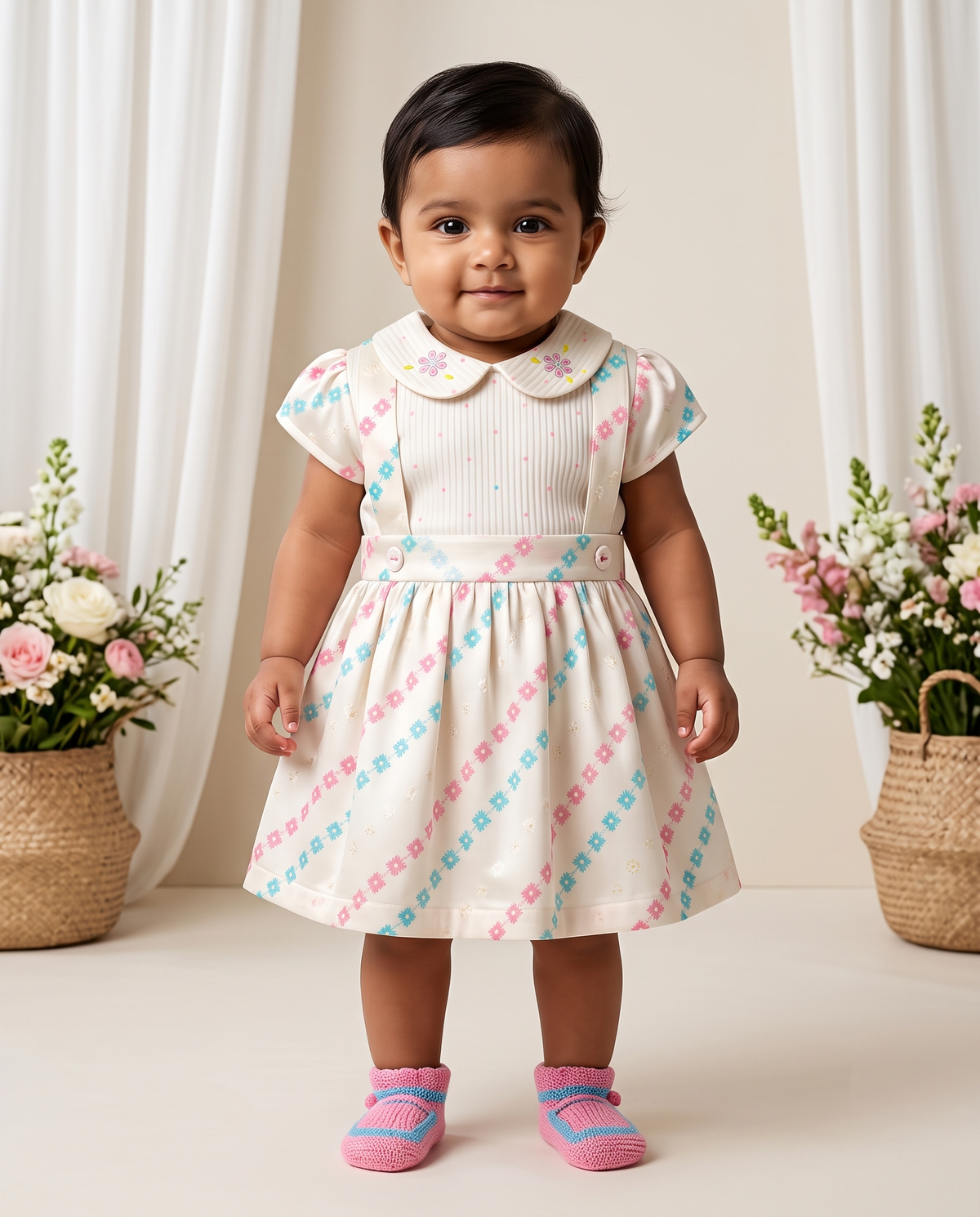 Ivory Pastel Floral Dress – Baby Girls