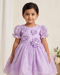 Lavender 3D Floral Organza Dress for Girls