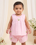 Infant Girls' Pink Cotton Top & Bloomer Set with Floral Applique