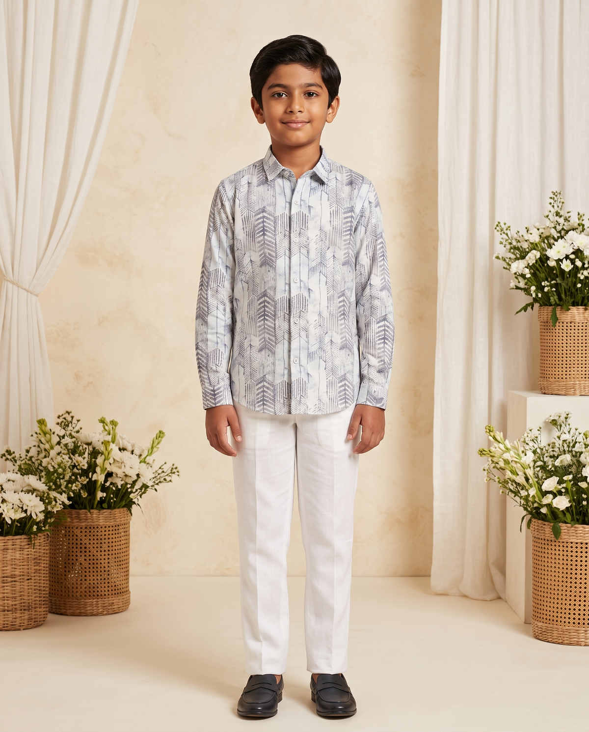 Boys Chevron Arrow Print Full Sleeve Shirt – Grey