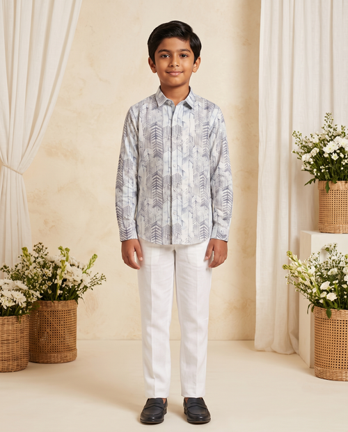 Boys Chevron Arrow Print Full Sleeve Shirt – Grey