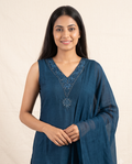 Women's Teal Blue Embroidered Kurta Set with Dupatta