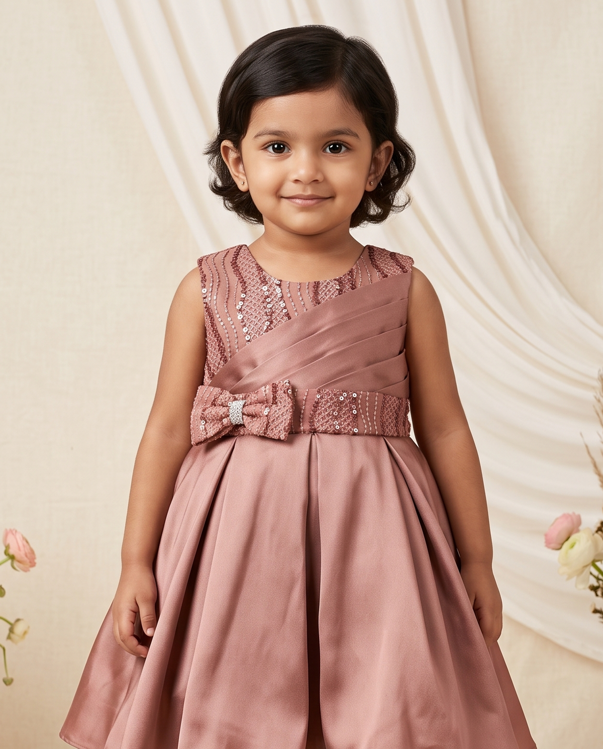 Mauve Sequin Bow Dress – Girls