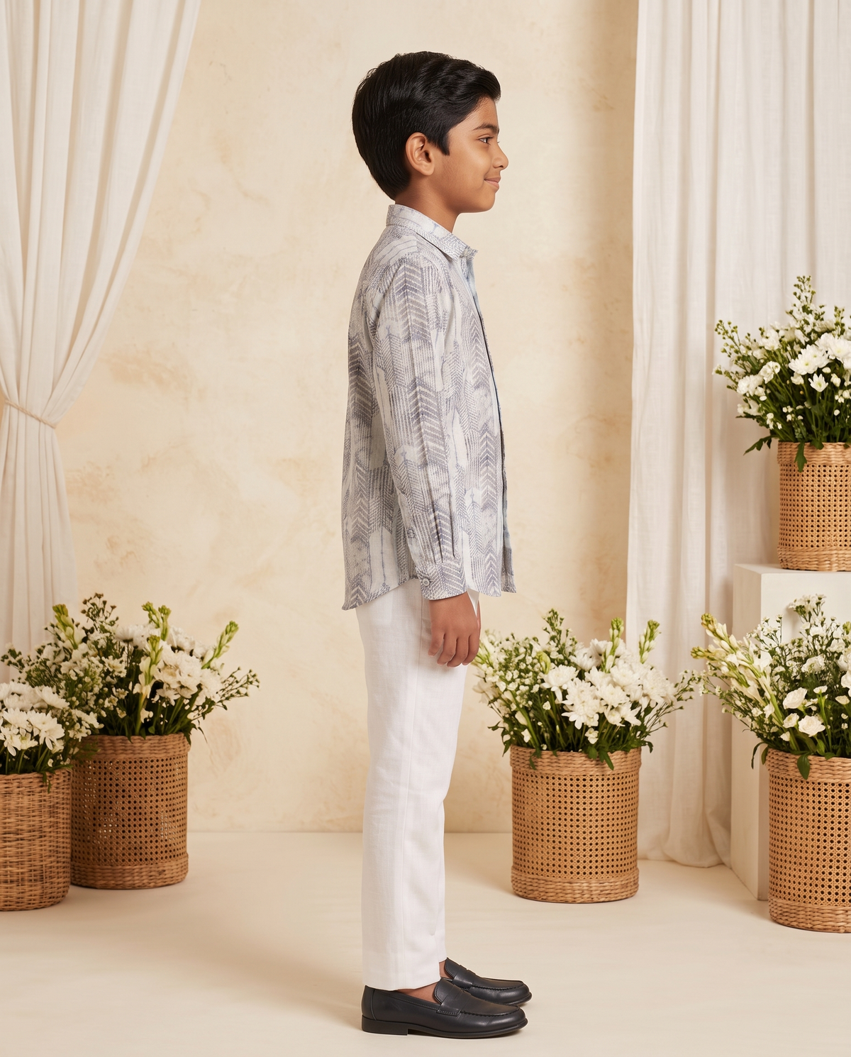 Boys Chevron Arrow Print Full Sleeve Shirt – Grey