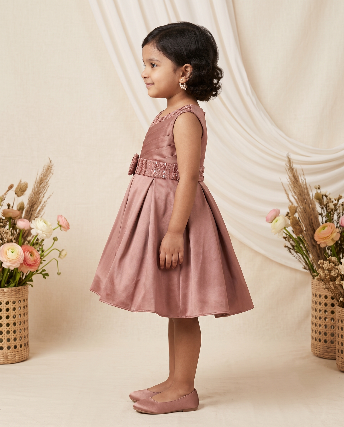 Mauve Sequin Bow Dress – Girls