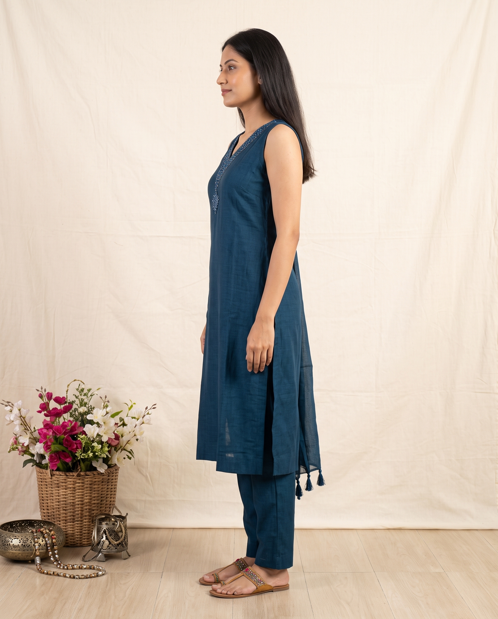 Women's Teal Blue Embroidered Kurta Set with Dupatta