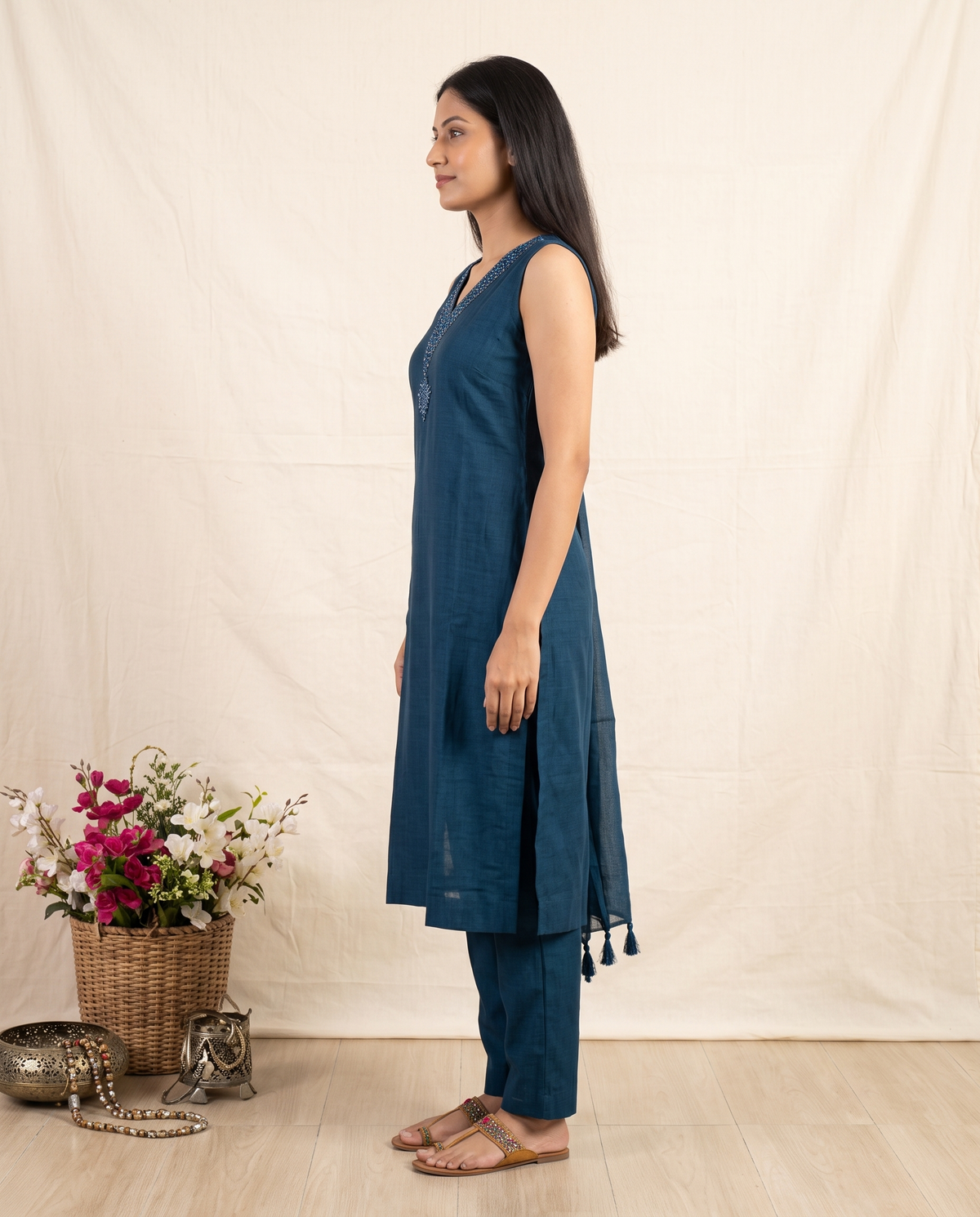 Women's Teal Blue Embroidered Kurta Set with Dupatta