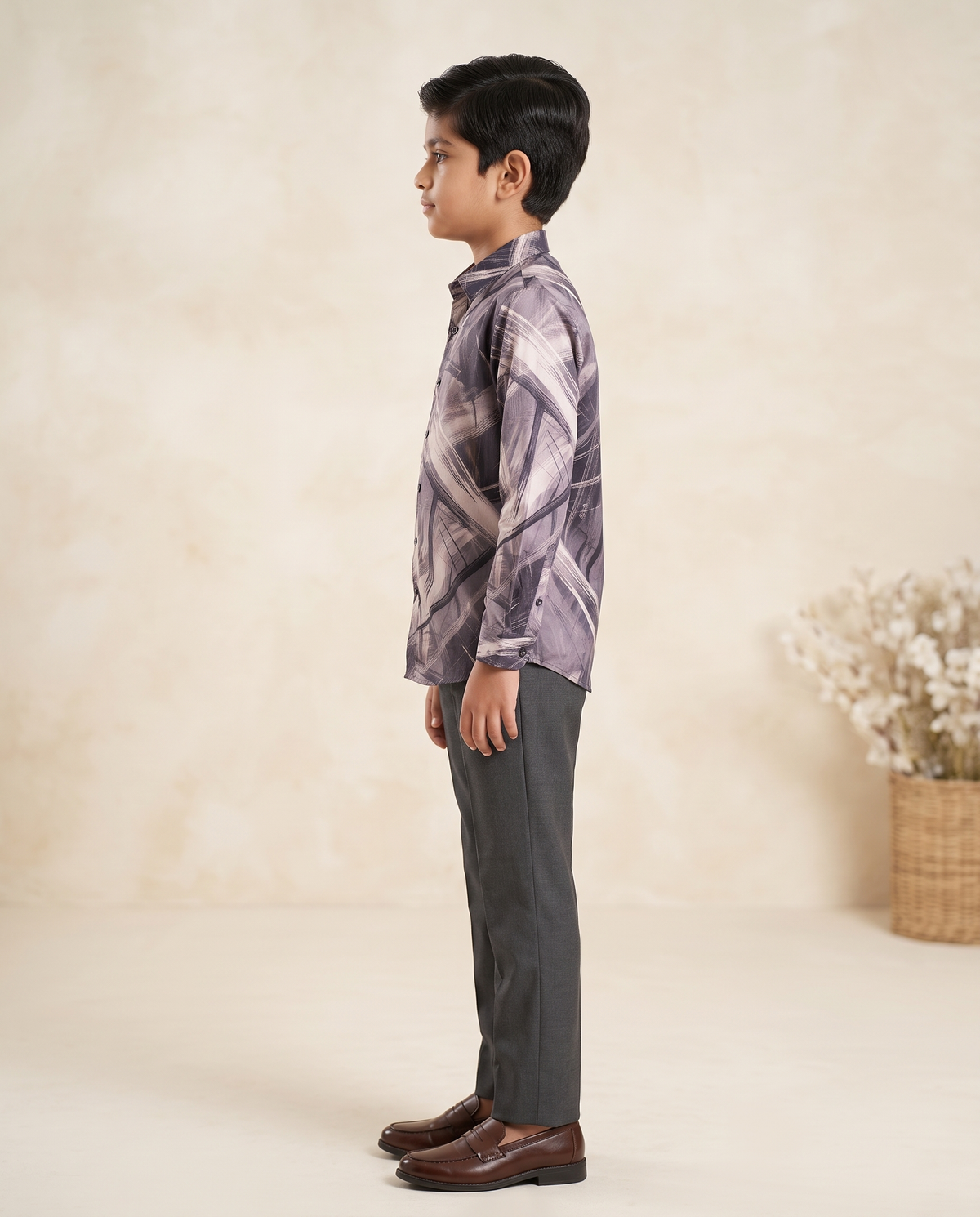 Boys Abstract Brushstroke Full-Sleeve Shirt | Grey