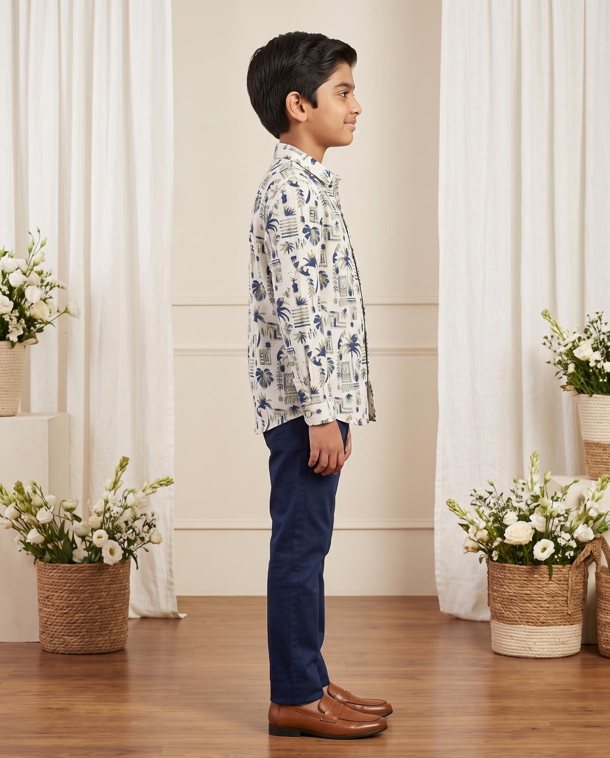 Boys Tropical Print Full-Sleeve Shirt | Off-White