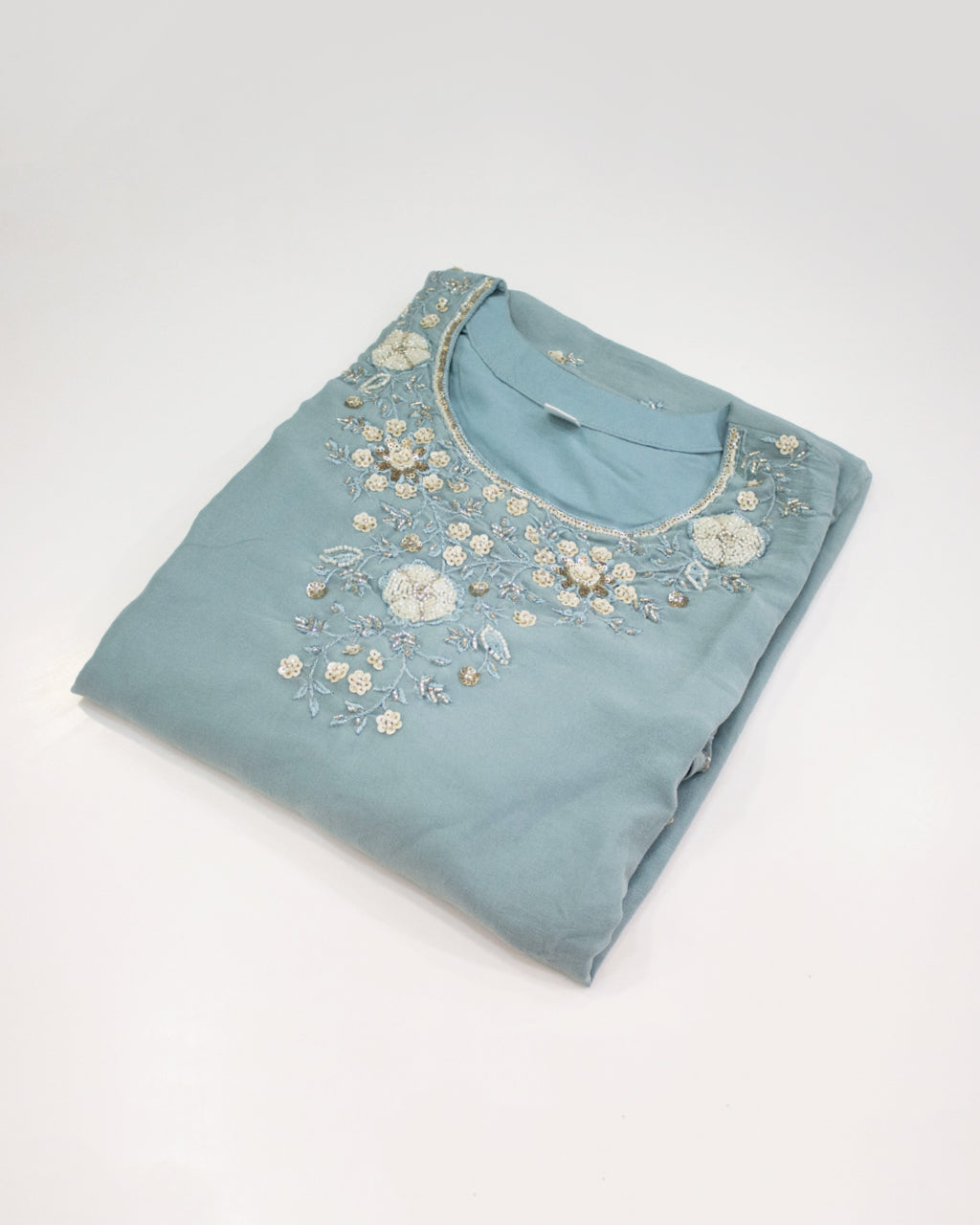 Women's Powder Blue Embroidered Kurta Set with Bottom & Dupatta