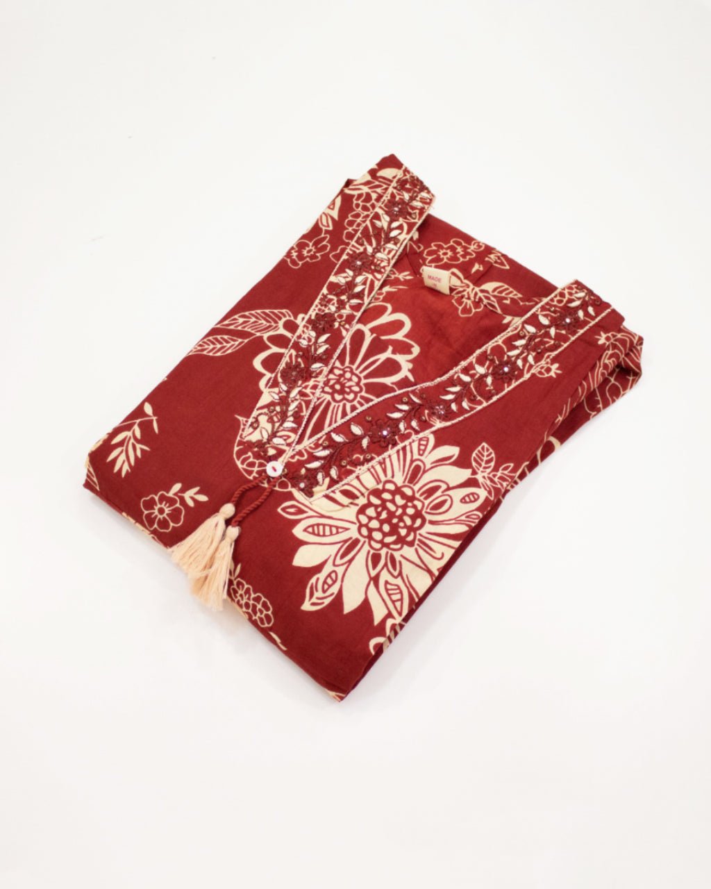 Women's Maroon Digital Floral Print Jaipur Cotton Kurta Set with Dupatta