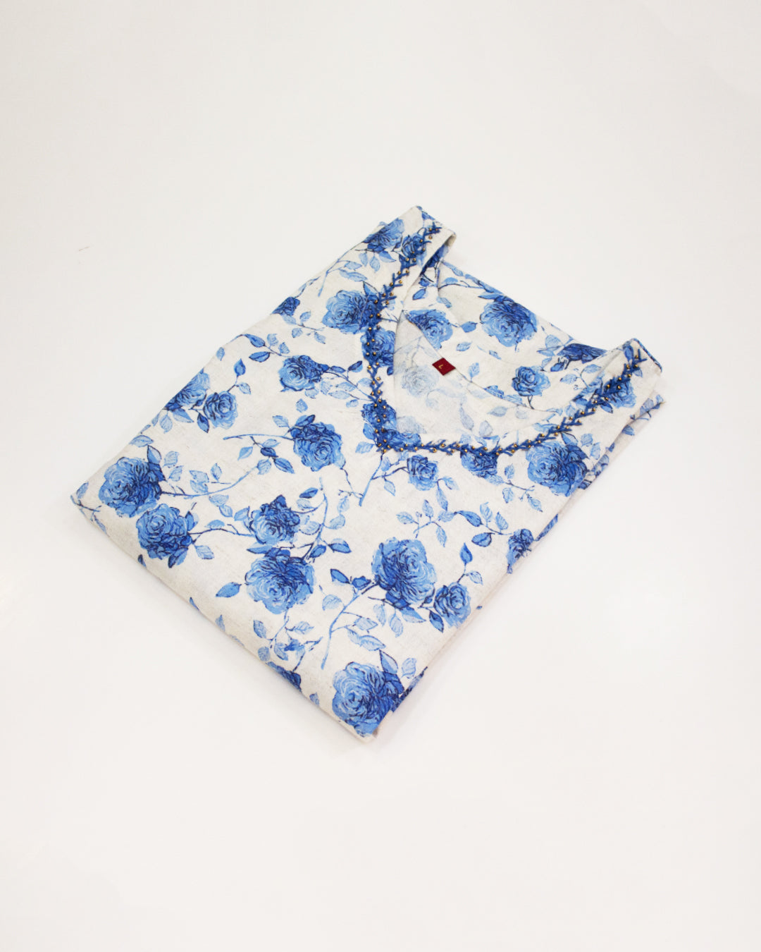 Women's White & Blue Floral Printed Kurta Set with Dupatta