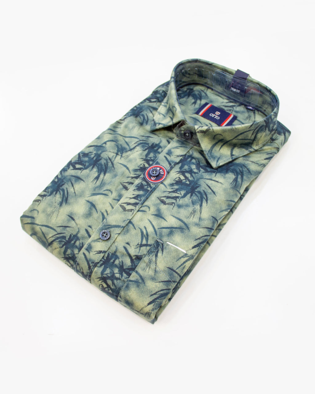 Men's Olive Green Tropical Print Full Sleeve Shirt