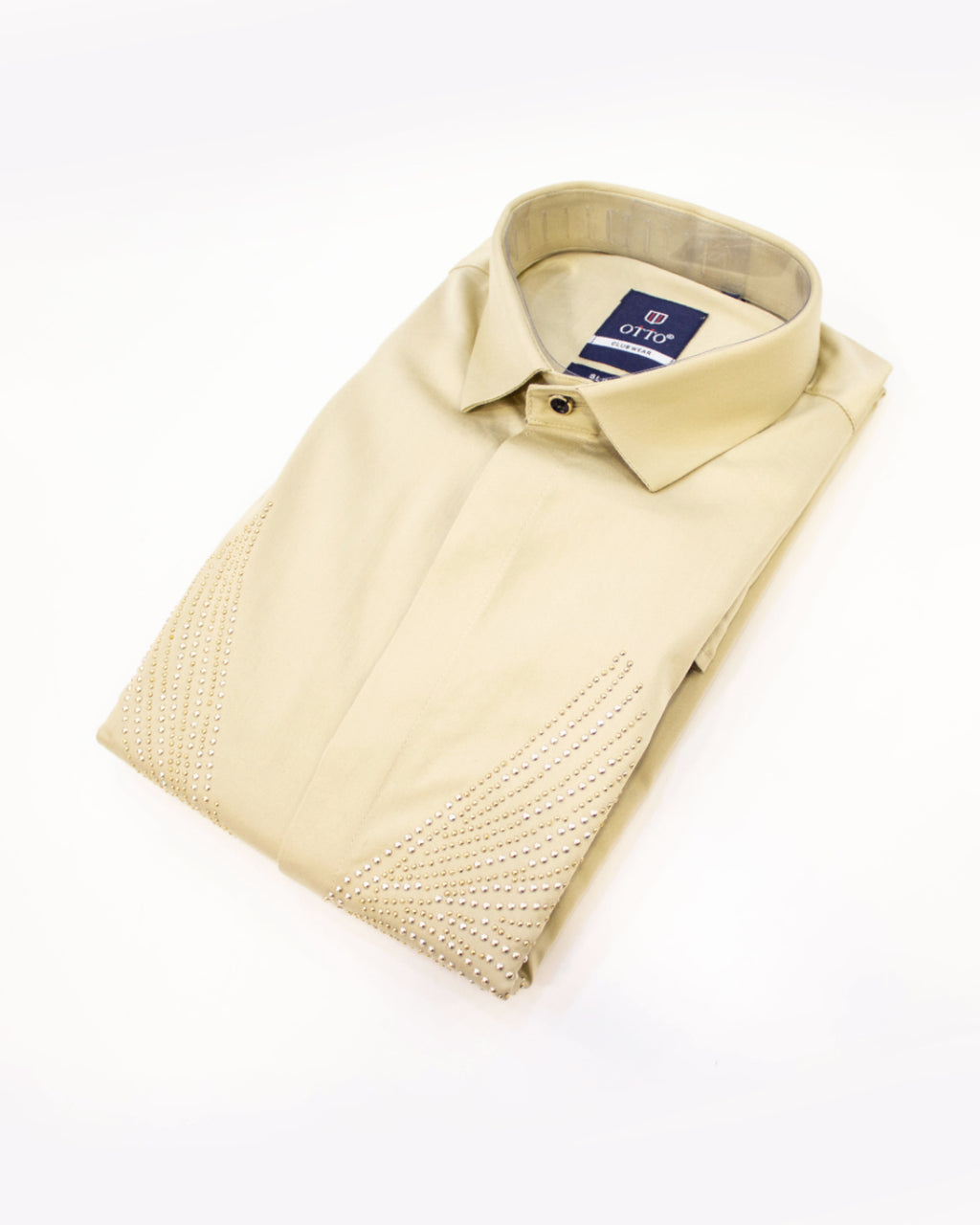 Men's Beige Pearl Studded Full-Sleeve Shirt