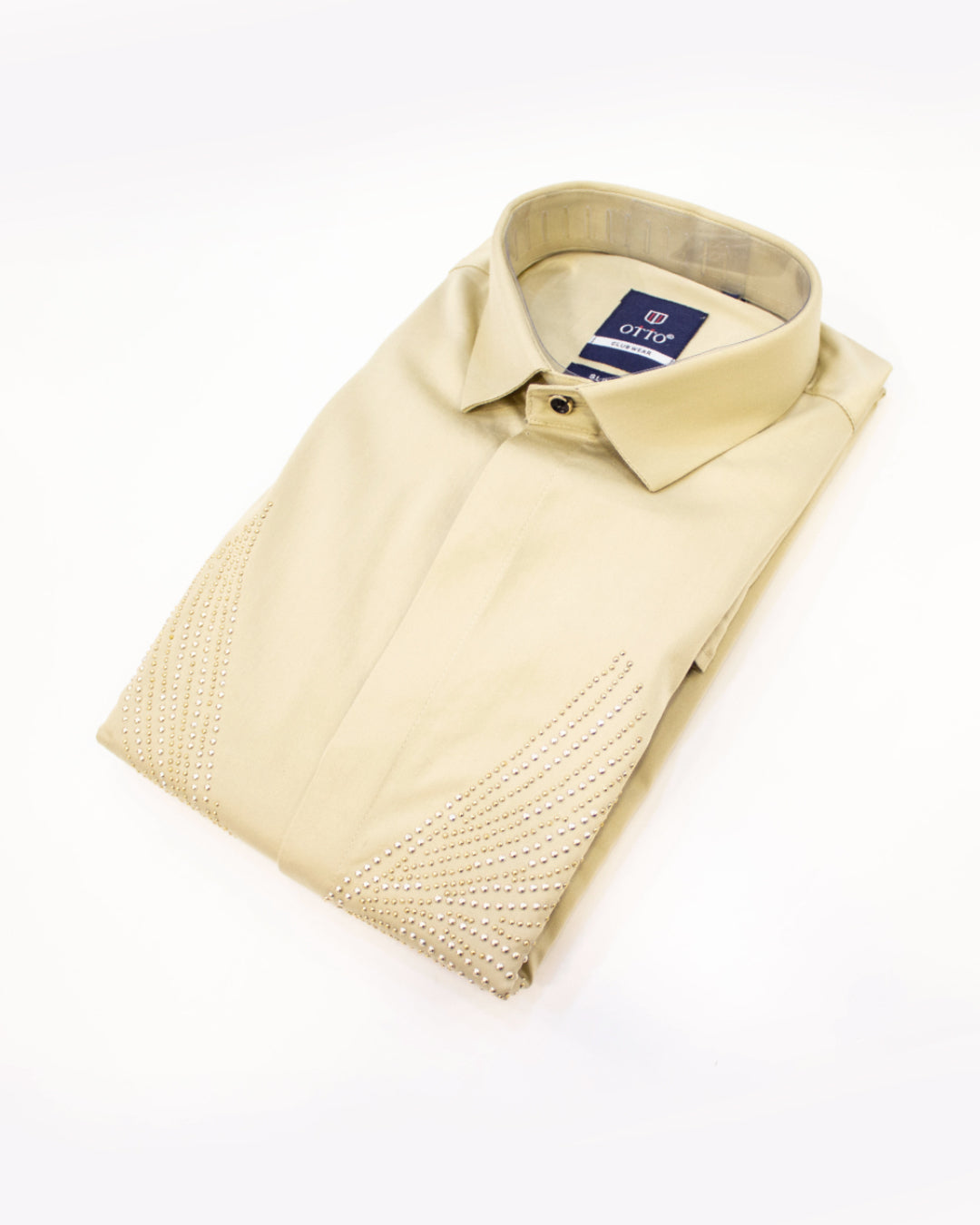 Men's Beige Pearl Studded Full-Sleeve Shirt