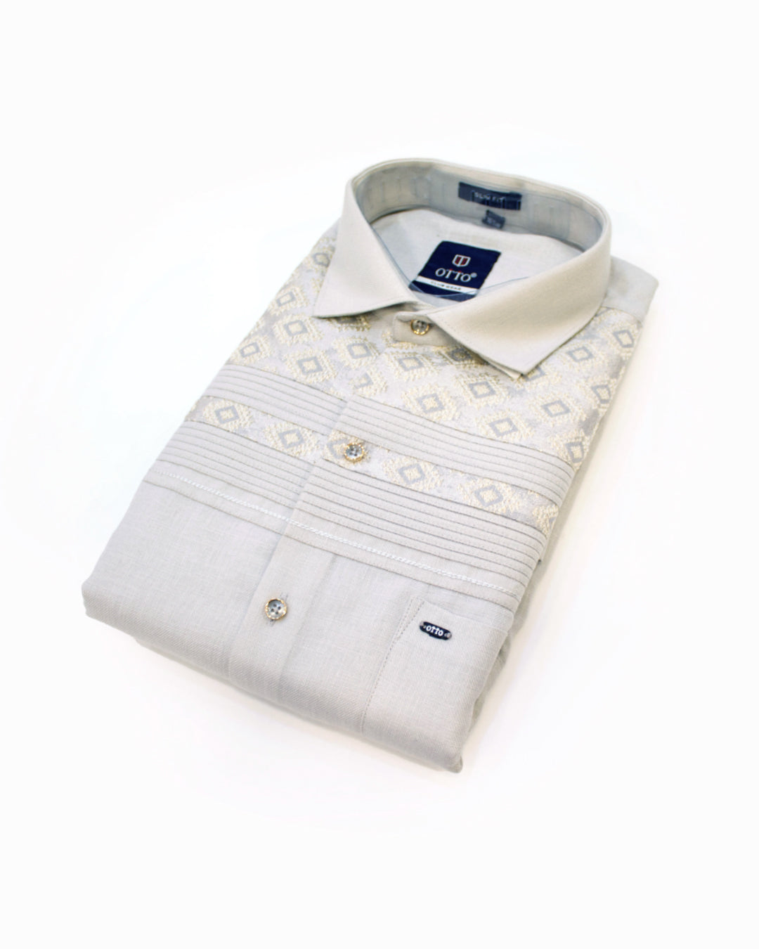 Men's Grey Embroidered Pintuck Formal Shirt