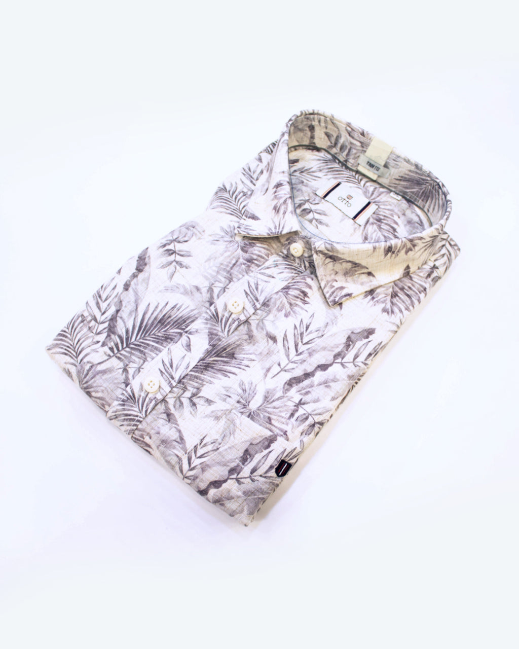 Men's Tropical Palm Leaf Printed Full Sleeve Shirt – Off White