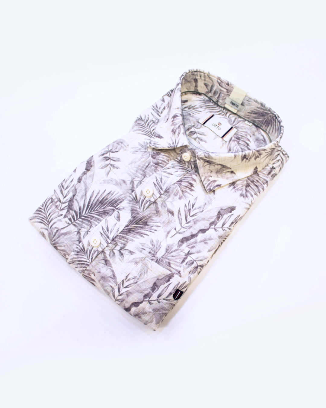 Men's Tropical Palm Leaf Printed Full Sleeve Shirt – Off White