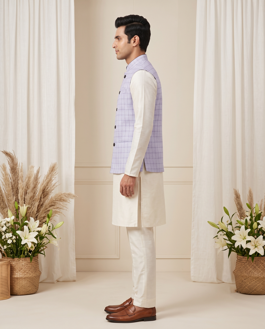Men's Nehru Jacket (Modi Coat) – Lavender Blue Linen Blend