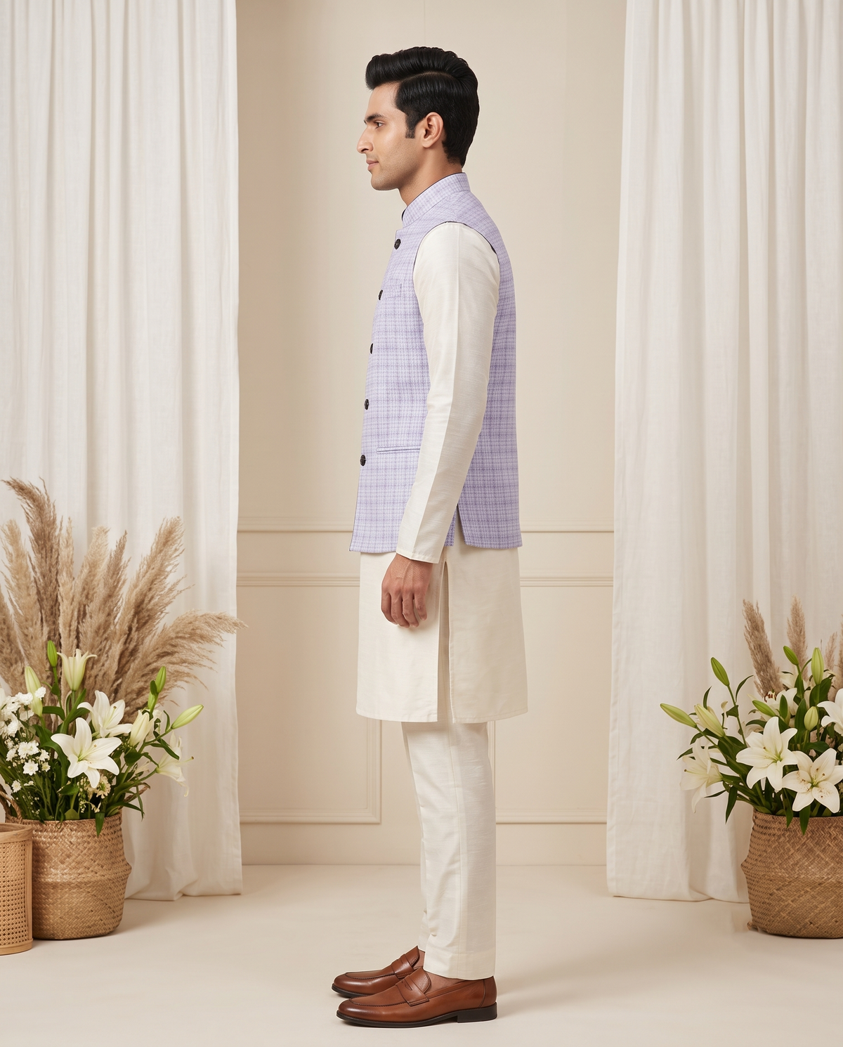 Men's Nehru Jacket (Modi Coat) – Lavender Blue Linen Blend