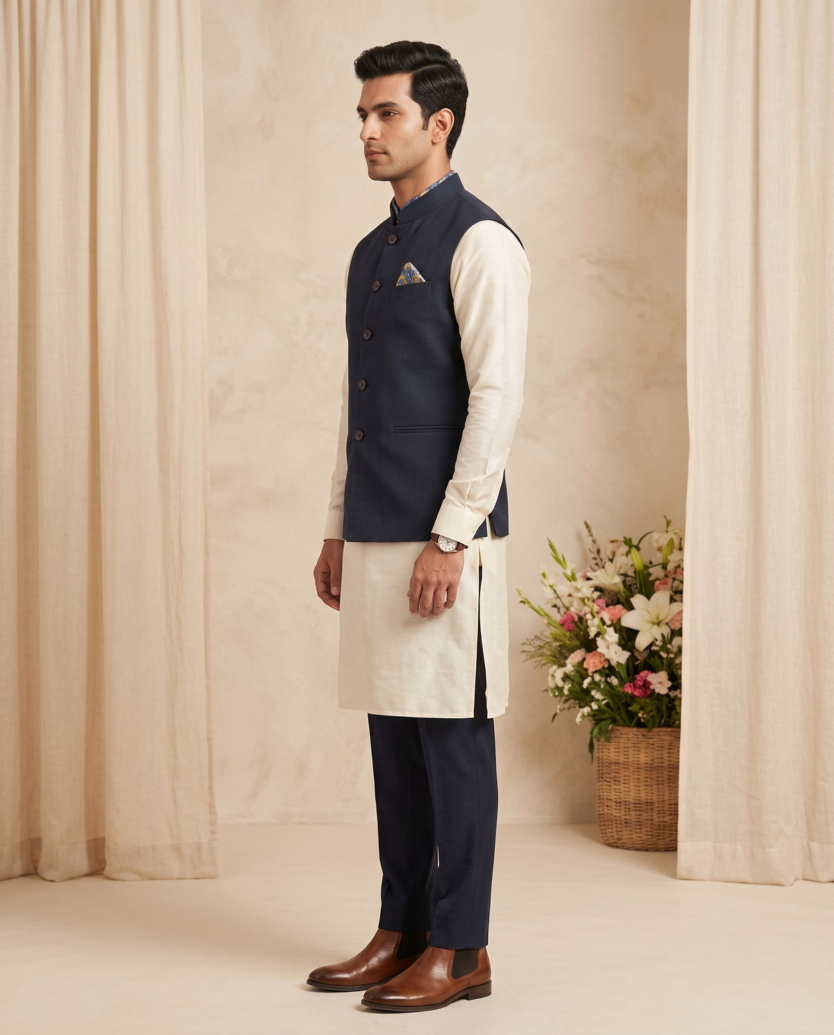 Men's Navy Blue Nehru Jacket (Modi Coat)