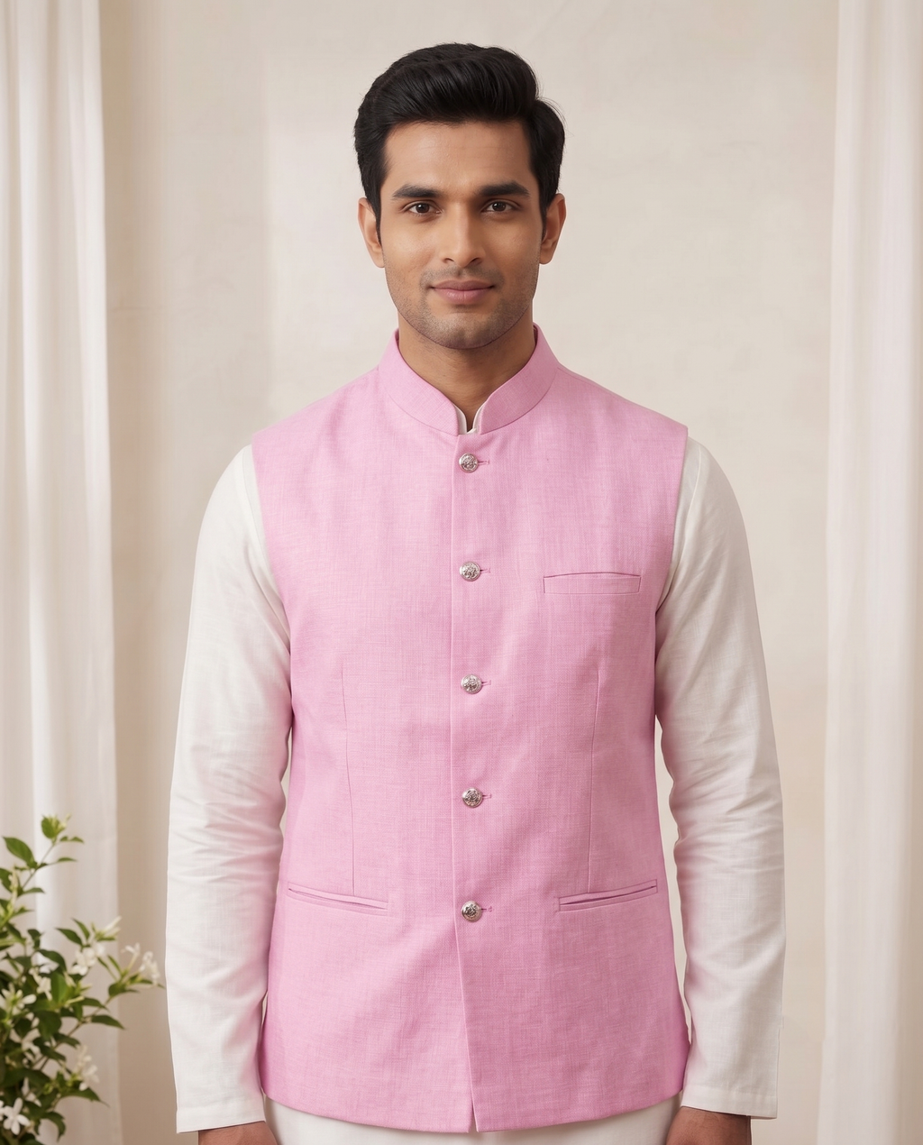 Men's Pink Nehru Jacket | Modi Coat for Men