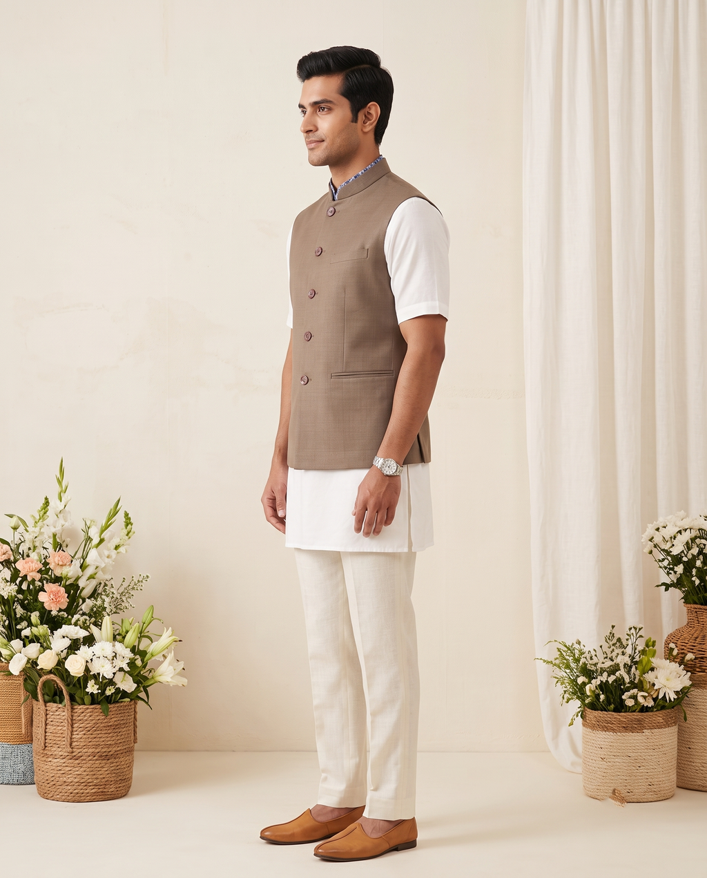 Men's Khaki Nehru Jacket (Modi Coat)