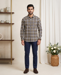 Men's Olive & Navy Plaid Full-Sleeve Shirt