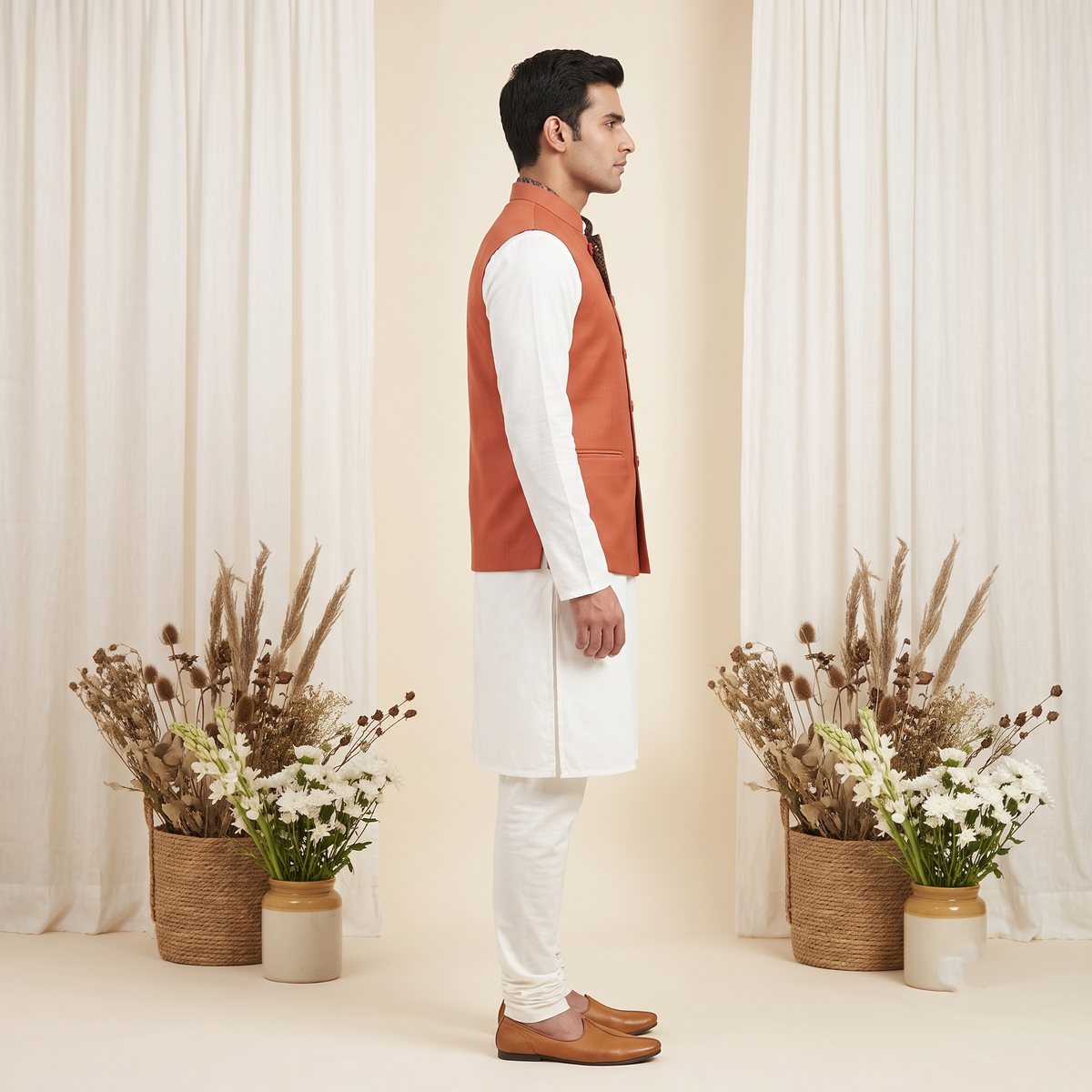 Men's Terracotta Nehru Jacket (Modi Coat) – Sleeveless Bandhgala for Men