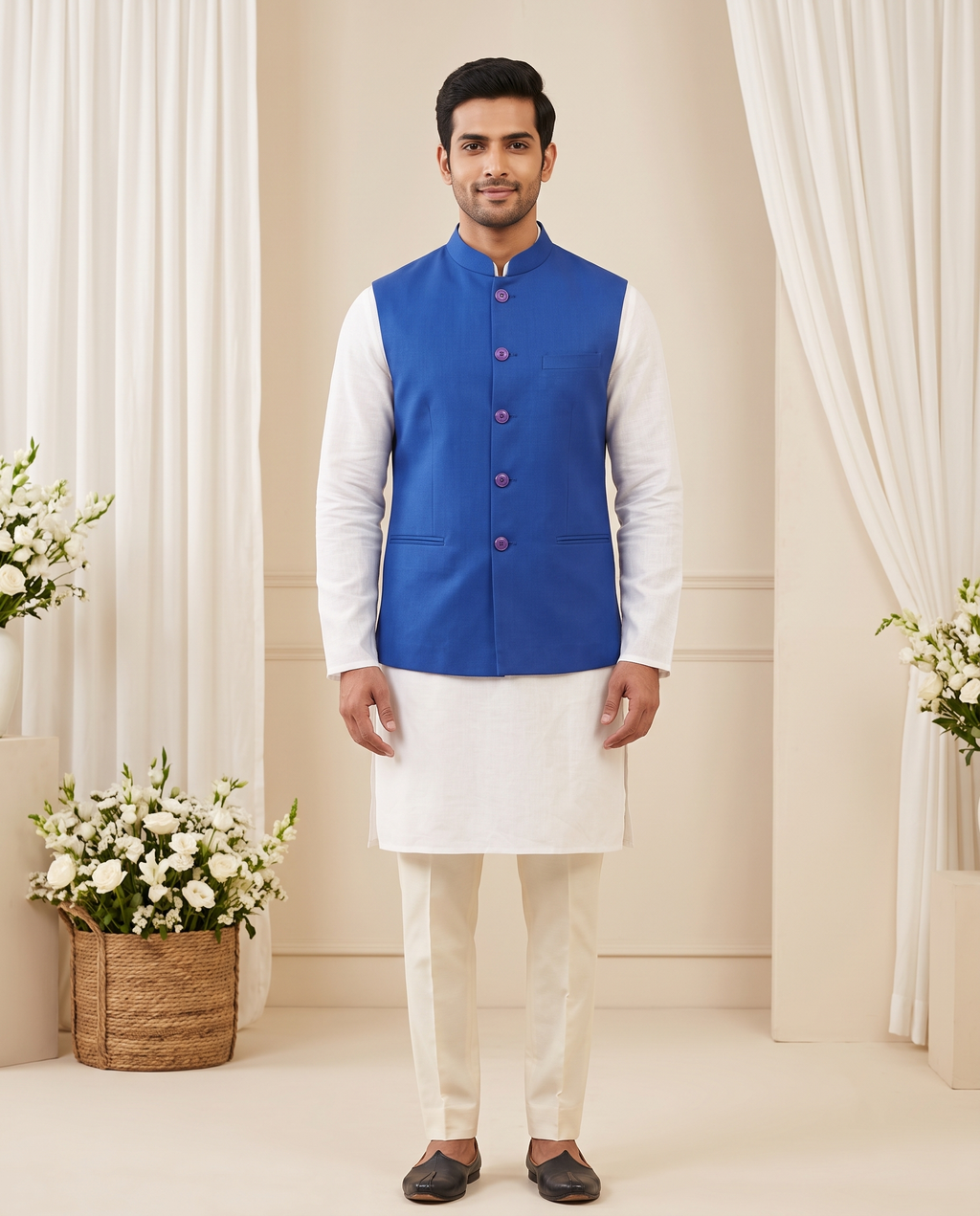 Men's Royal Blue Nehru Jacket (Modi Coat)