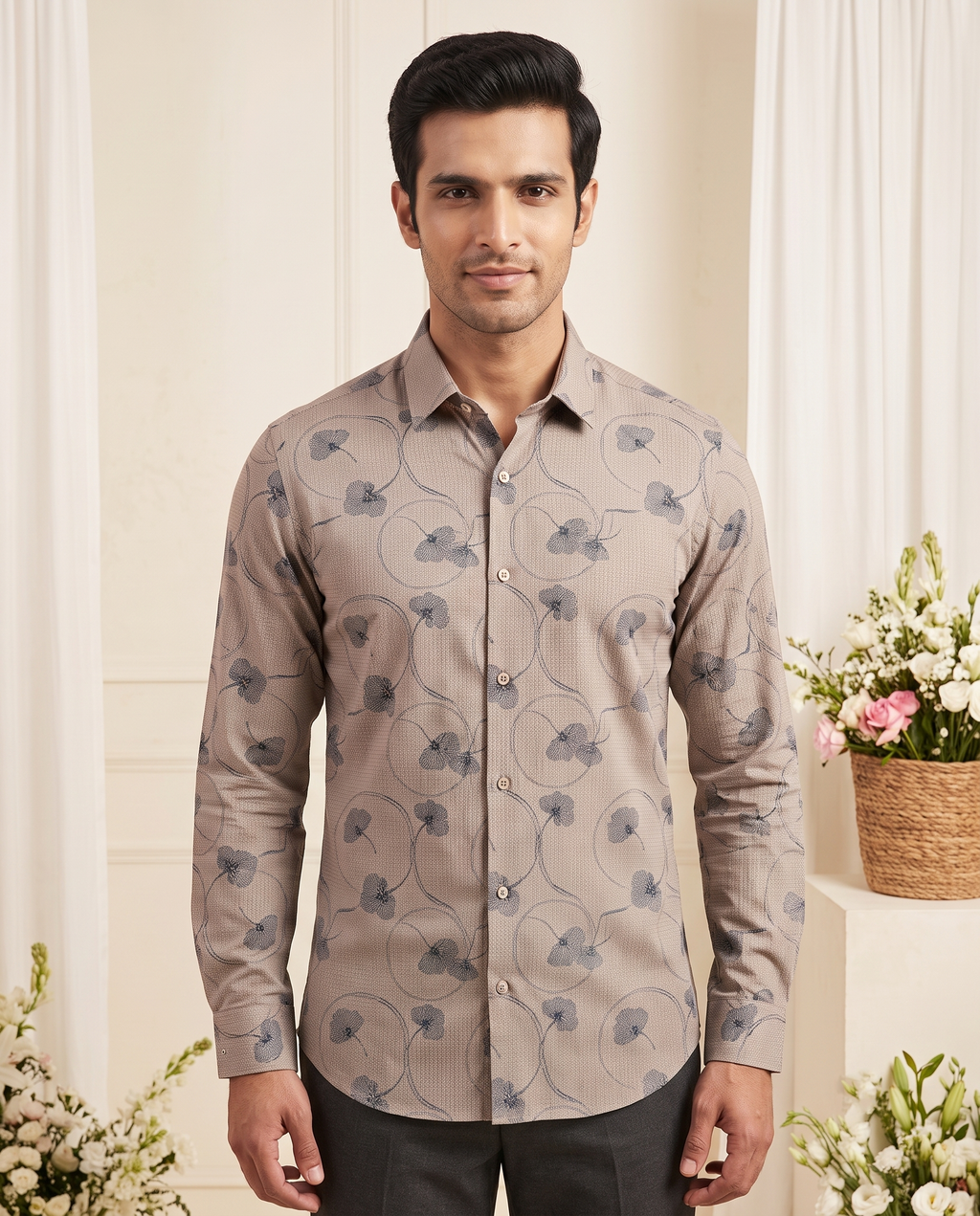 Men's Floral Circle Print Full-Sleeve Shirt