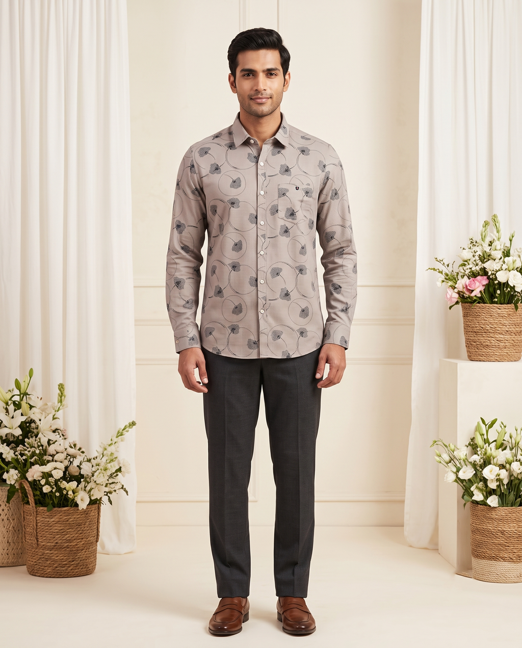 Men's Floral Circle Print Full-Sleeve Shirt