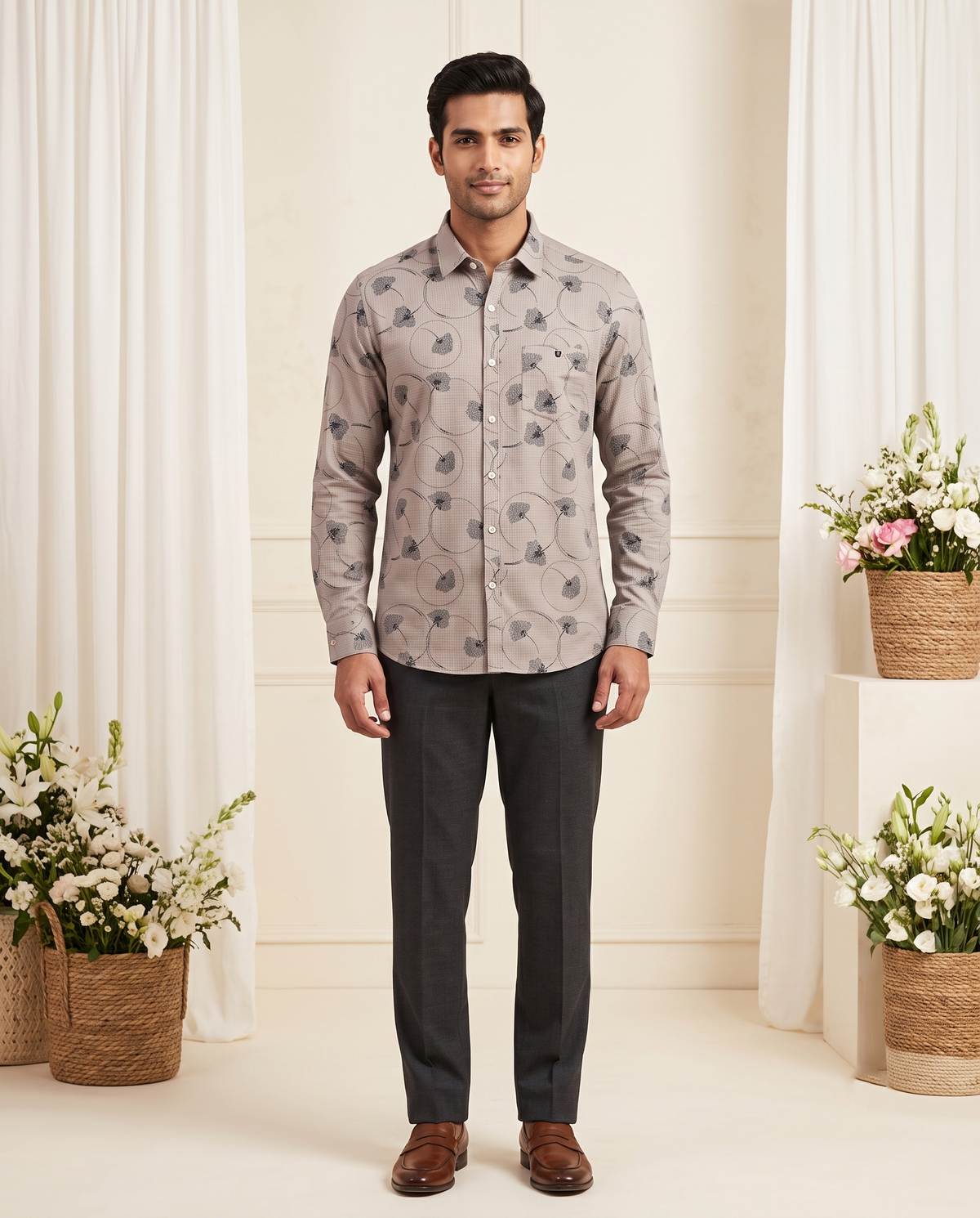 Men's Floral Circle Print Full-Sleeve Shirt