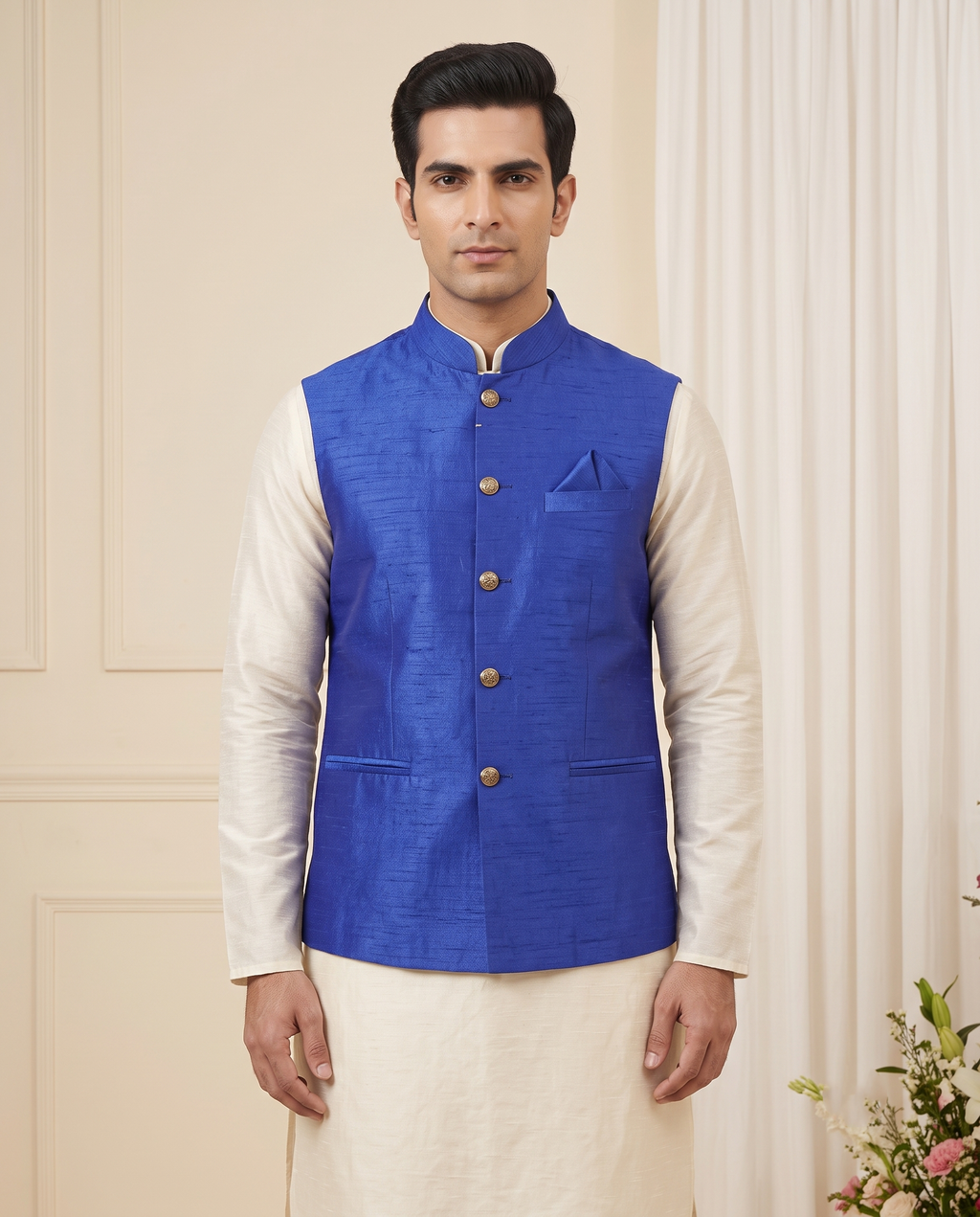 Men's Royal Blue Nehru Jacket (Modi Coat)