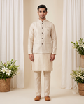 Men's Cream Textured Nehru Jacket | Men's Ethnic Modi Coat